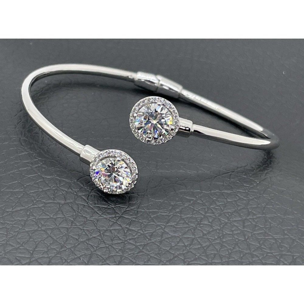 Bypass Bracelet Sterling Silver Simulated Diamonds Round Cut Absolute 4.28ctw